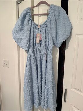 Light Blue Puff-Sleeve Casual Women’s Dress
